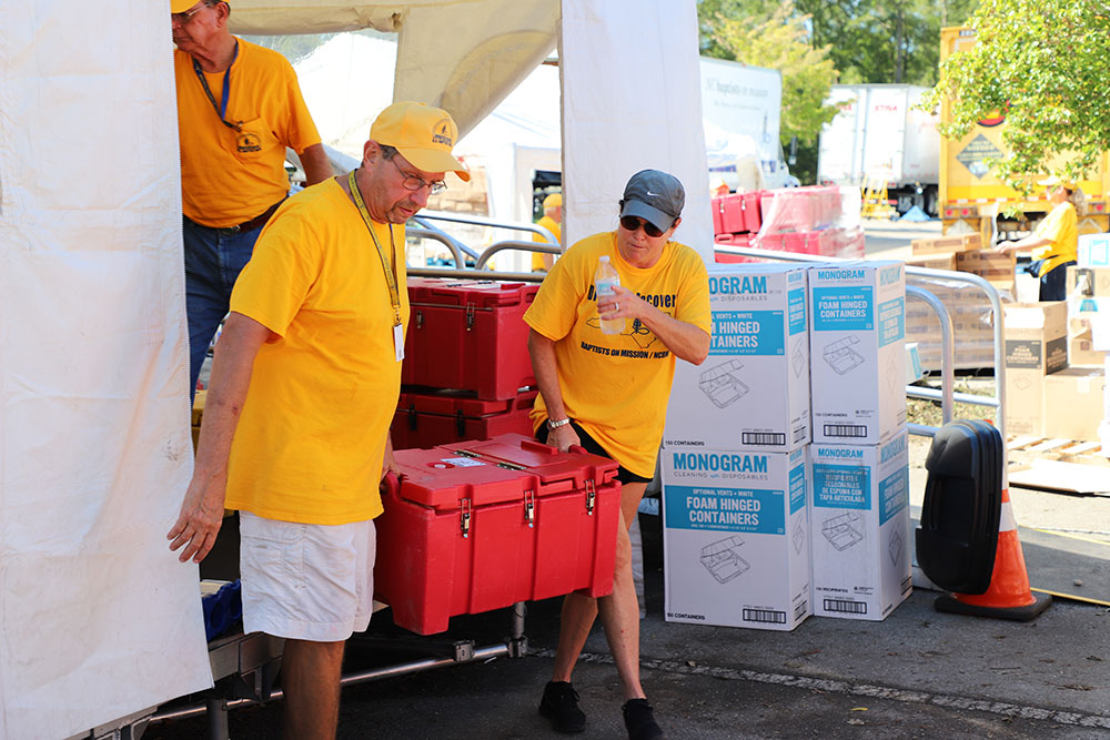 Baptist volunteers serve meals, clear yards, share the gospel